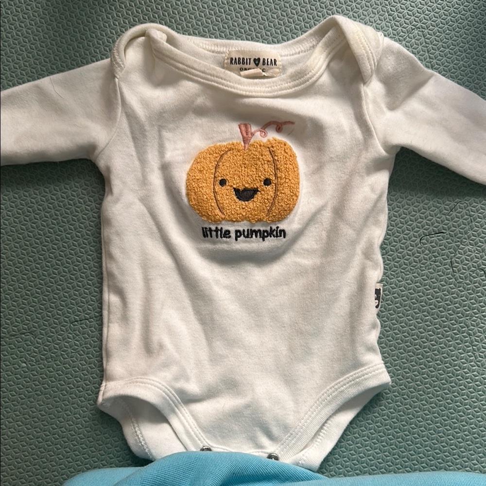 White and Orange Pumpkin Bodysuit with Long Sleeves